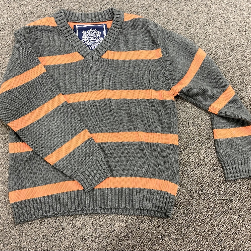 Size 4 V-neck cotton stripe sweater by Traveler. New - Worn once.